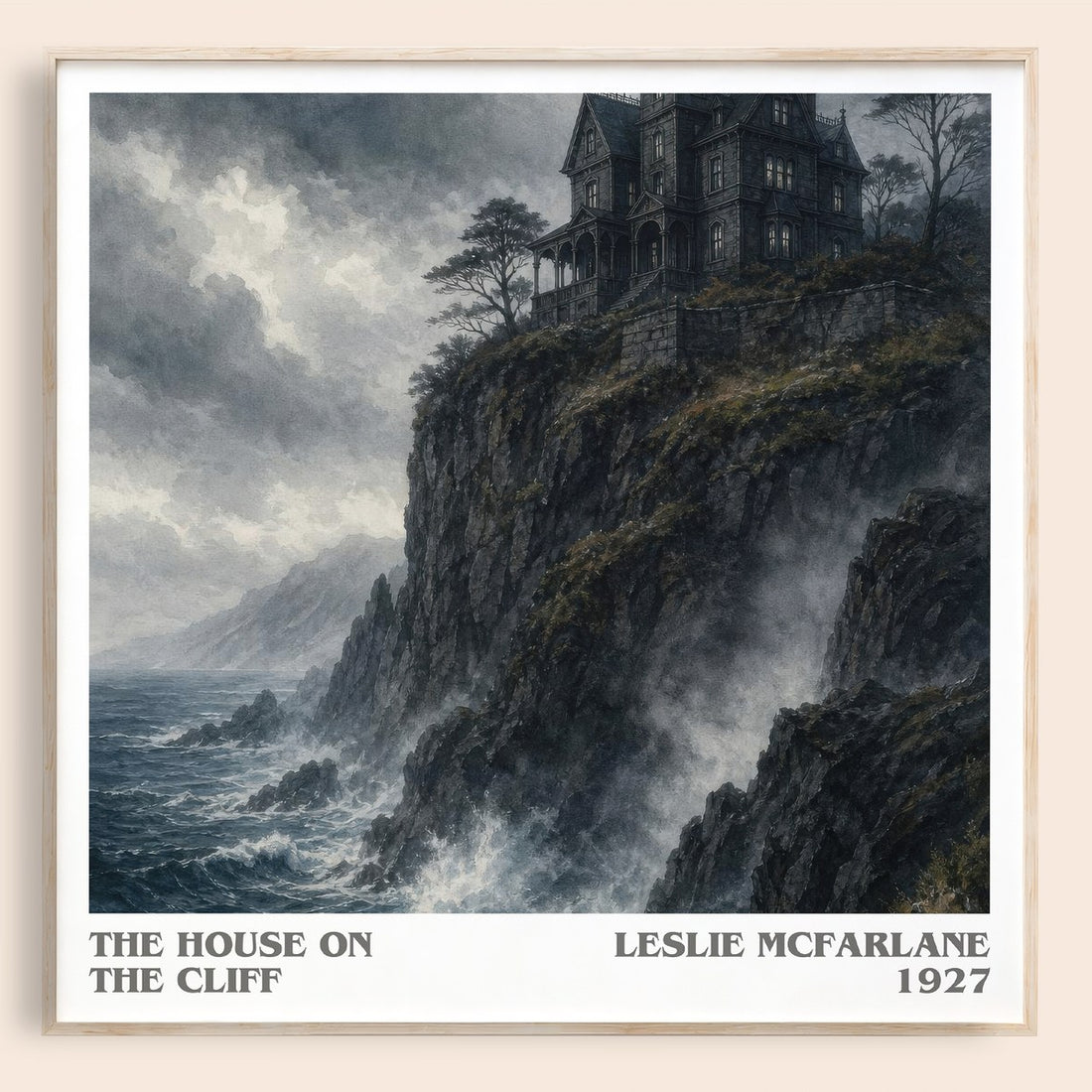 The House on the Cliff literary book poster by Leslie McFarlane – framed literary art print