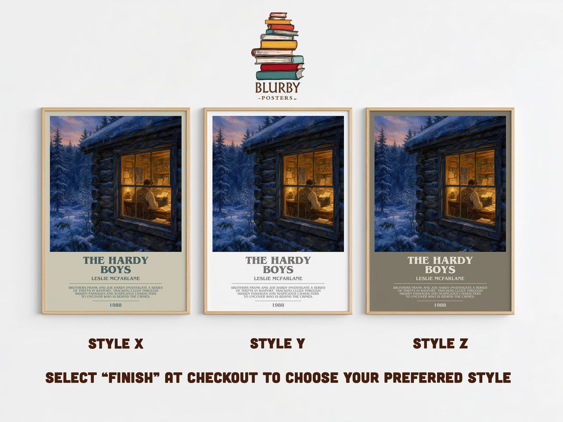 The Hardy boys bookish print in frame leaning in hallway – young adult wall art (mockup)