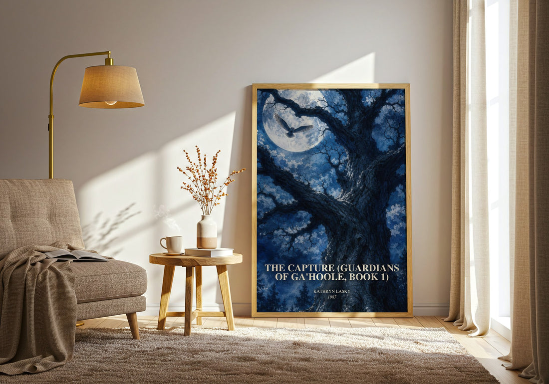 The Capture (Guardians of Ga'Hoole, Book 1) watercolour print in frame leaning in hallway – fantasy wall art