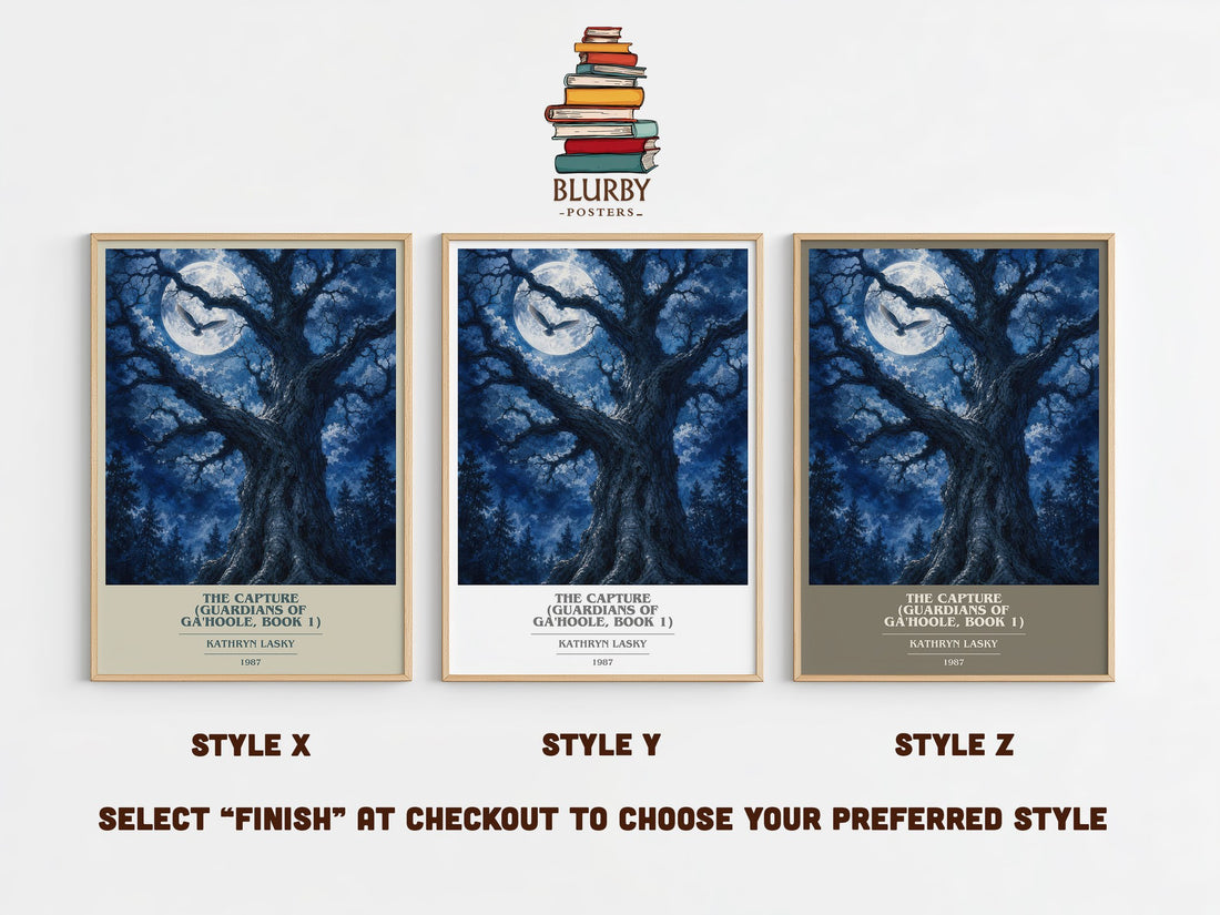 The Capture (Guardians of Ga'Hoole, Book 1) book cover print in frame leaning in hallway – fantasy wall art (mockup)