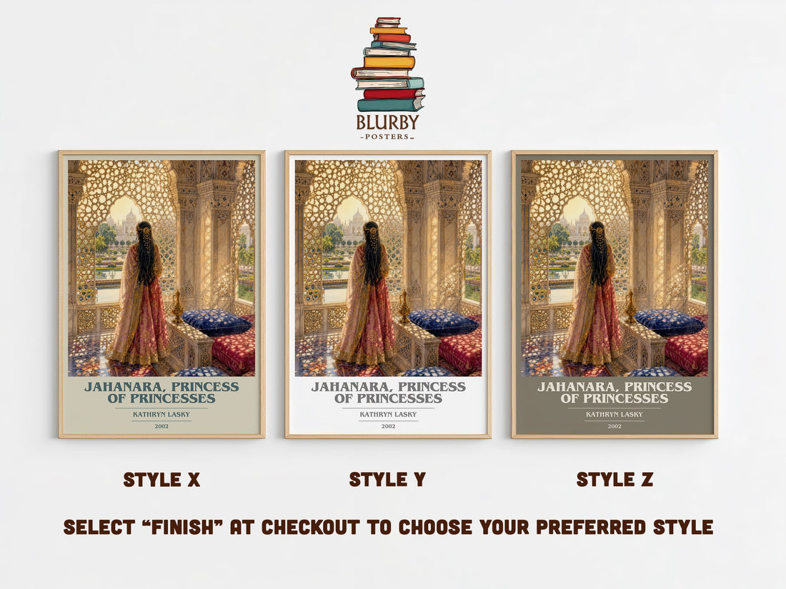 Jahanara, Princess of Princesses book cover print in frame leaning in hallway – historical fiction wall art (mockup)