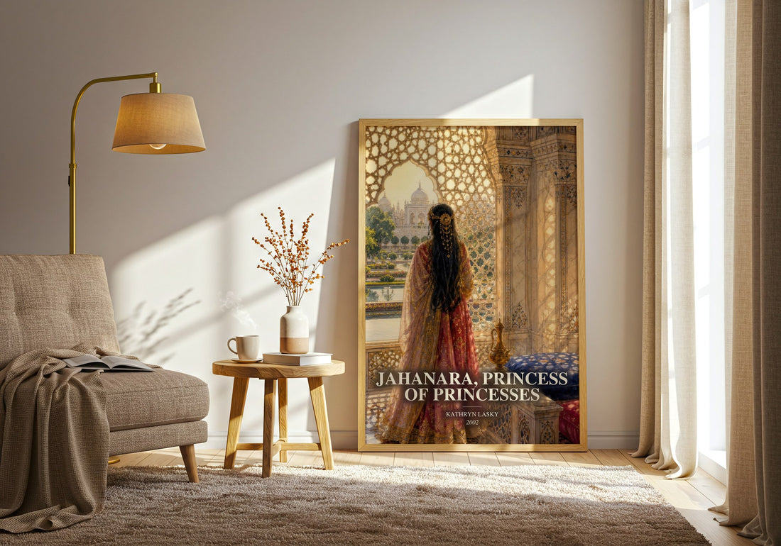 Jahanara, Princess of Princesses watercolour print in frame leaning in hallway – historical fiction wall art
