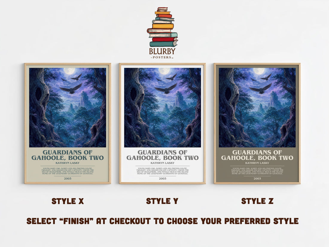 Guardians of GaHoole, Book Two bookish print in frame leaning in hallway – fantasy wall art (mockup)