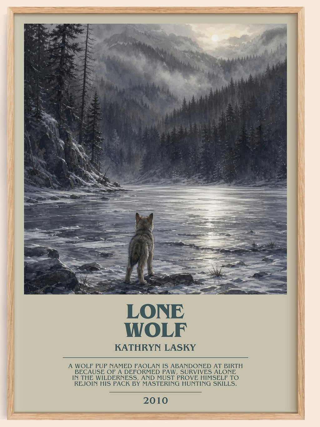 Lone wolf bookish book poster by Kathryn Lasky – framed literary art print