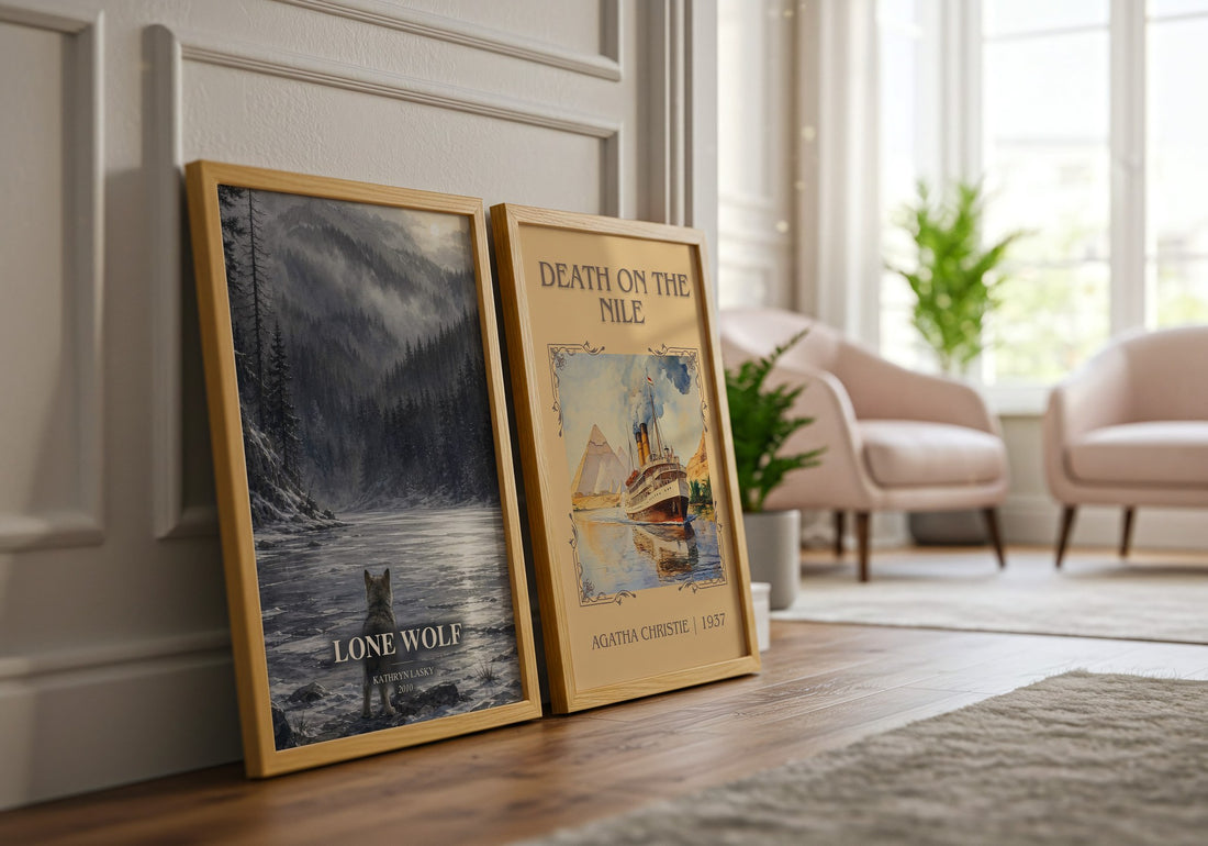 Lone wolf watercolour print framed by window – literary home decor