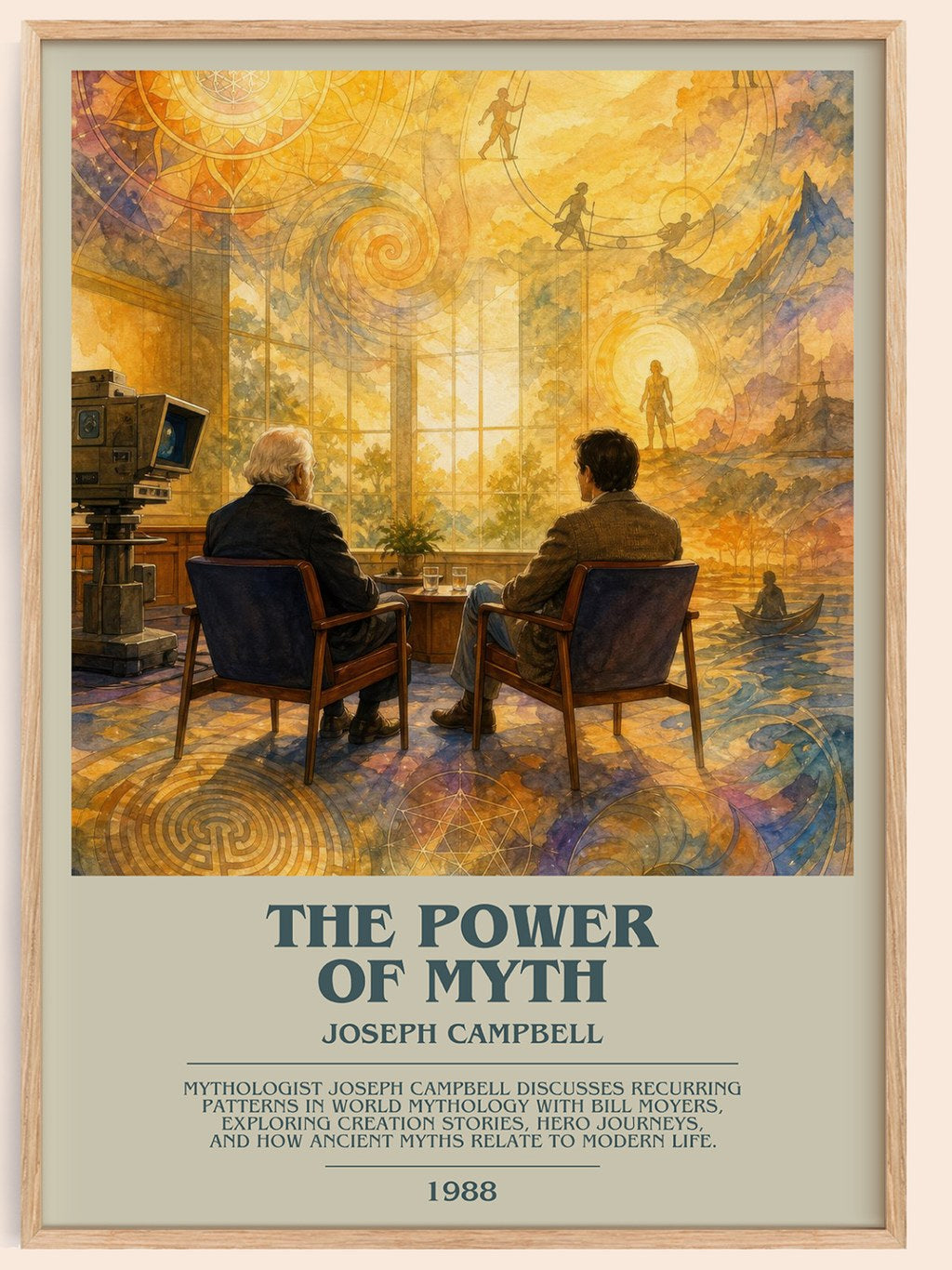 The Power of Myth bookish book poster by Joseph Campbell – framed literary art print