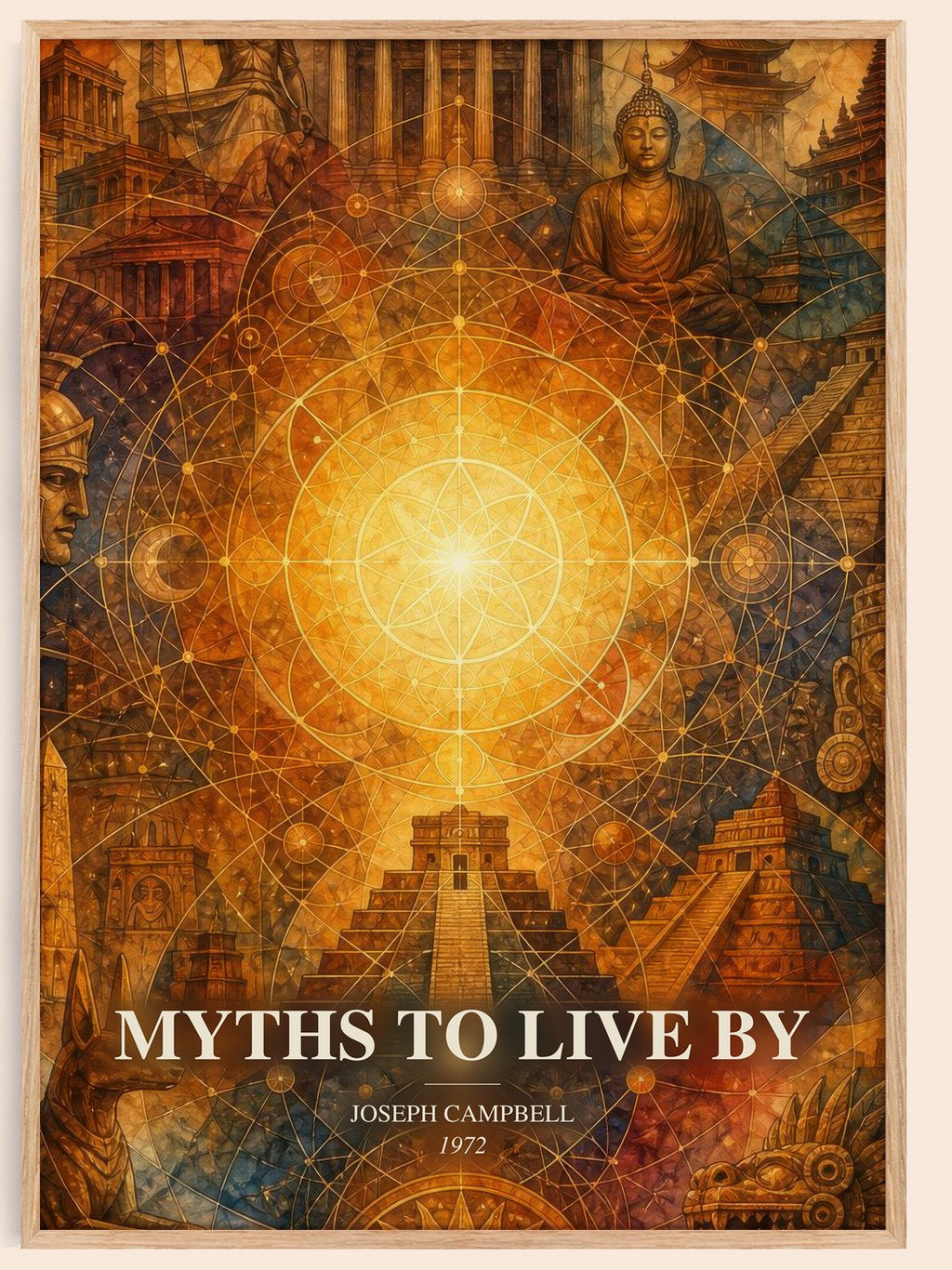 Myths to live by watercolour book poster by Joseph Campbell – framed literary art print
