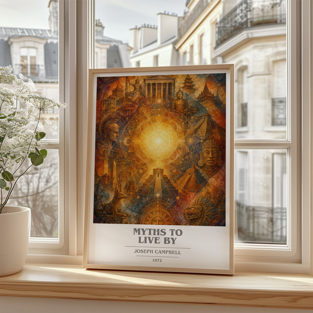 Myths to live by book cover poster colour and style options – Joseph Campbell book art
