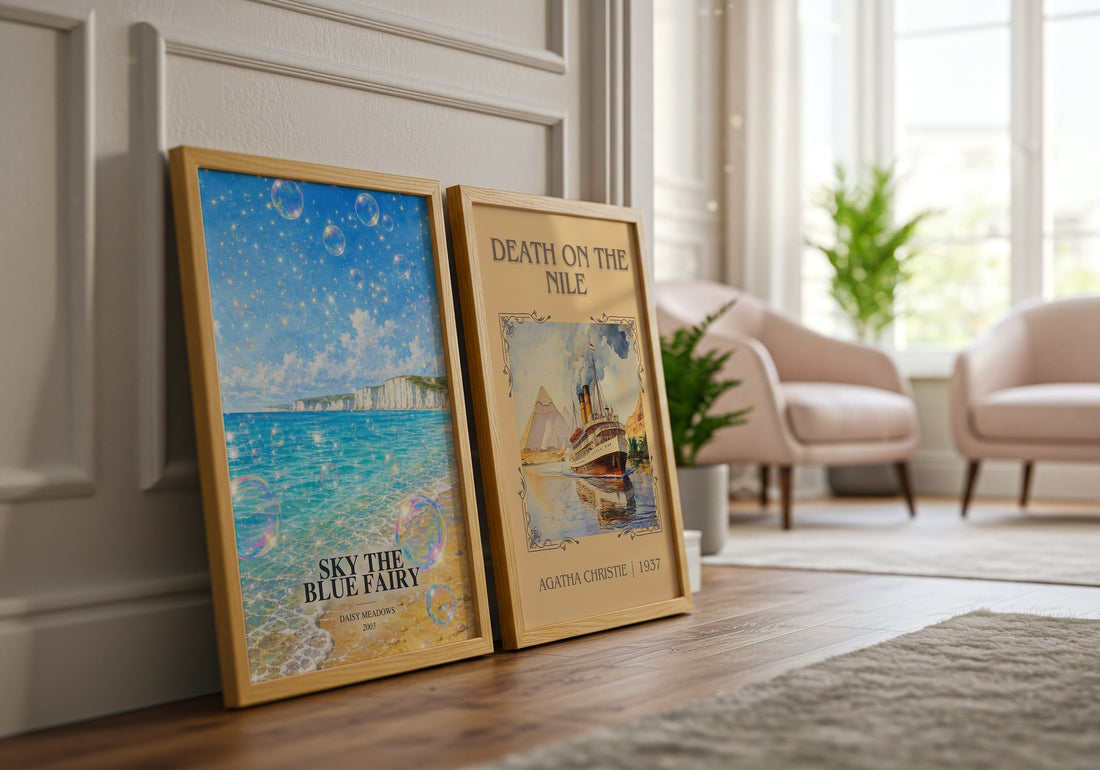 Sky the Blue Fairy watercolour print framed by window – literary home decor