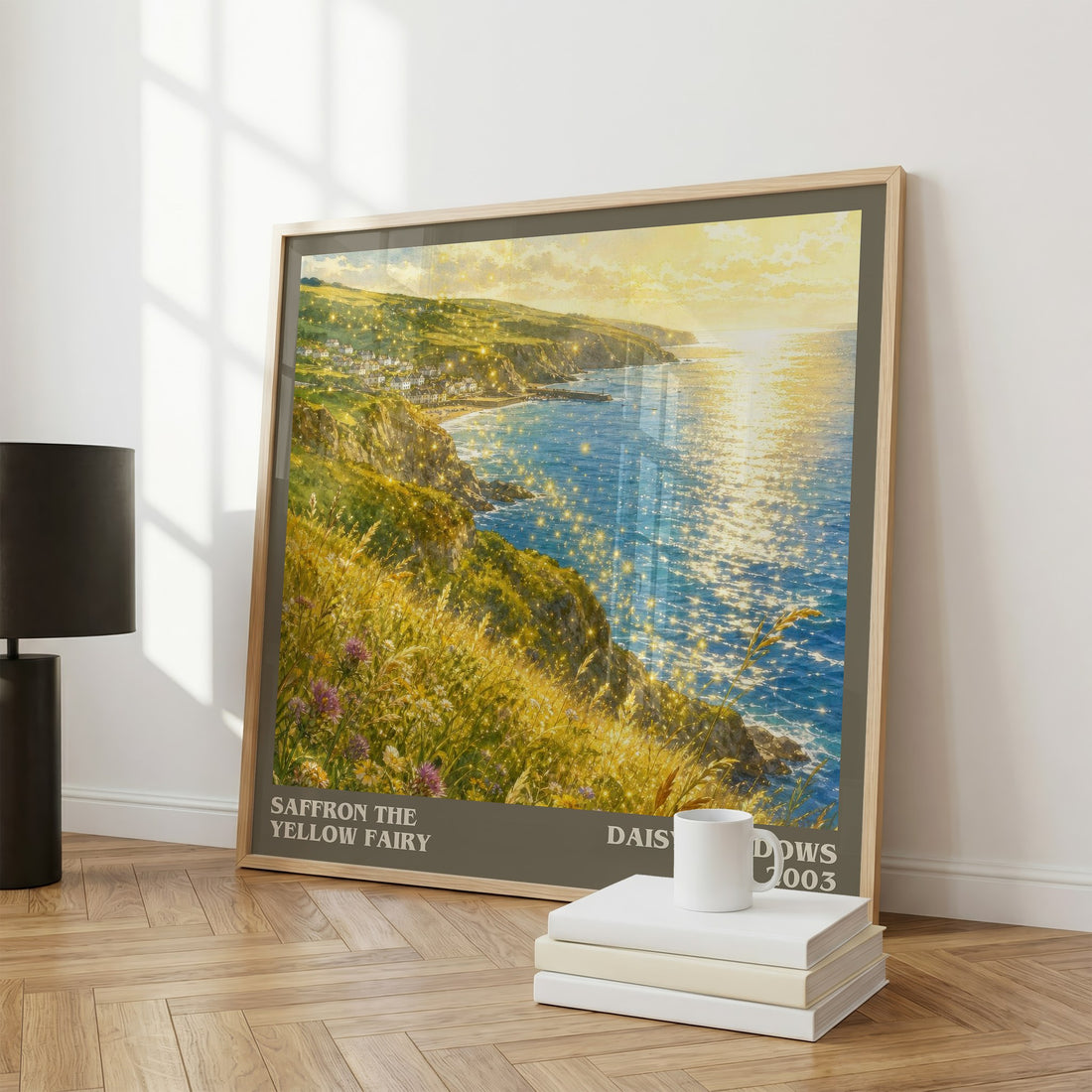 Saffron the Yellow Fairy literary print framed by window – literary home decor