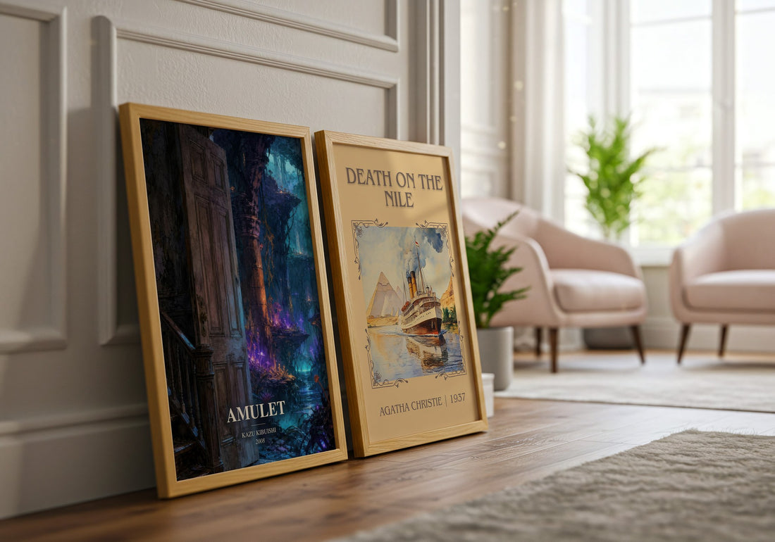 Amulet watercolour print framed by window – literary home decor