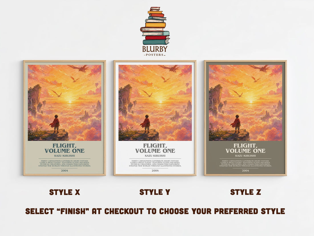Flight, Volume One bookish print in frame leaning in hallway – fantasy wall art (mockup)