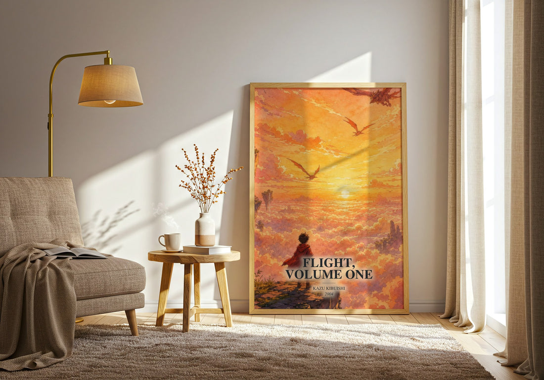 Flight, Volume One watercolour print in frame leaning in hallway – fantasy wall art