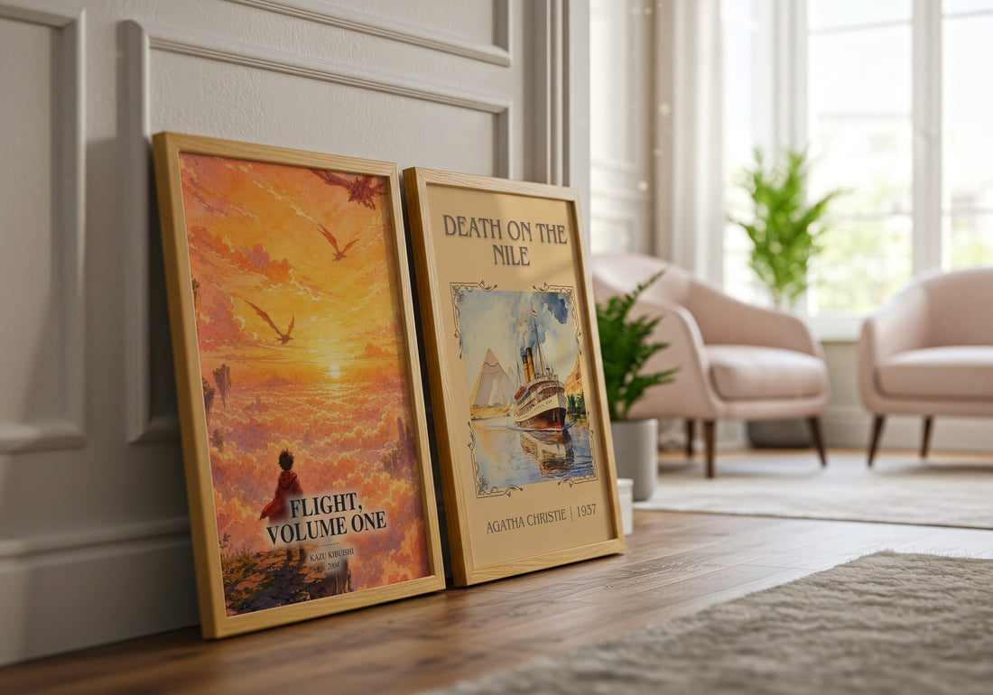 Flight, Volume One watercolour print framed by window – literary home decor