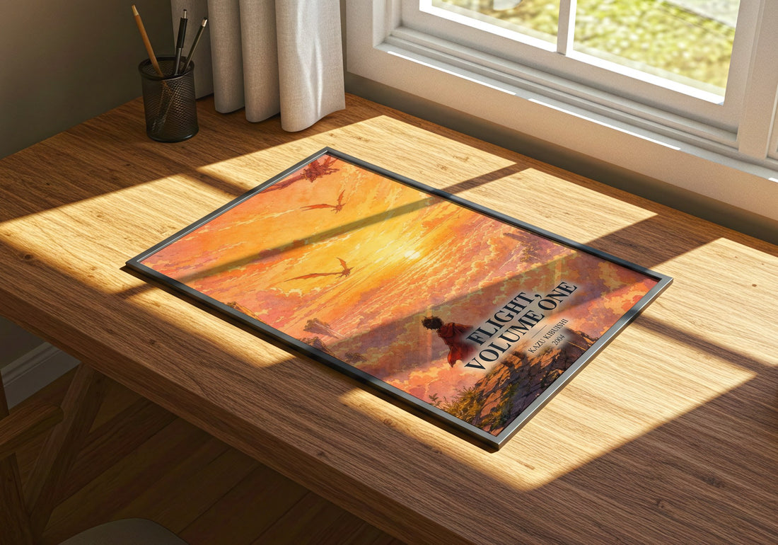 Flight, Volume One watercolour book poster framed on wall – fantasy wall art