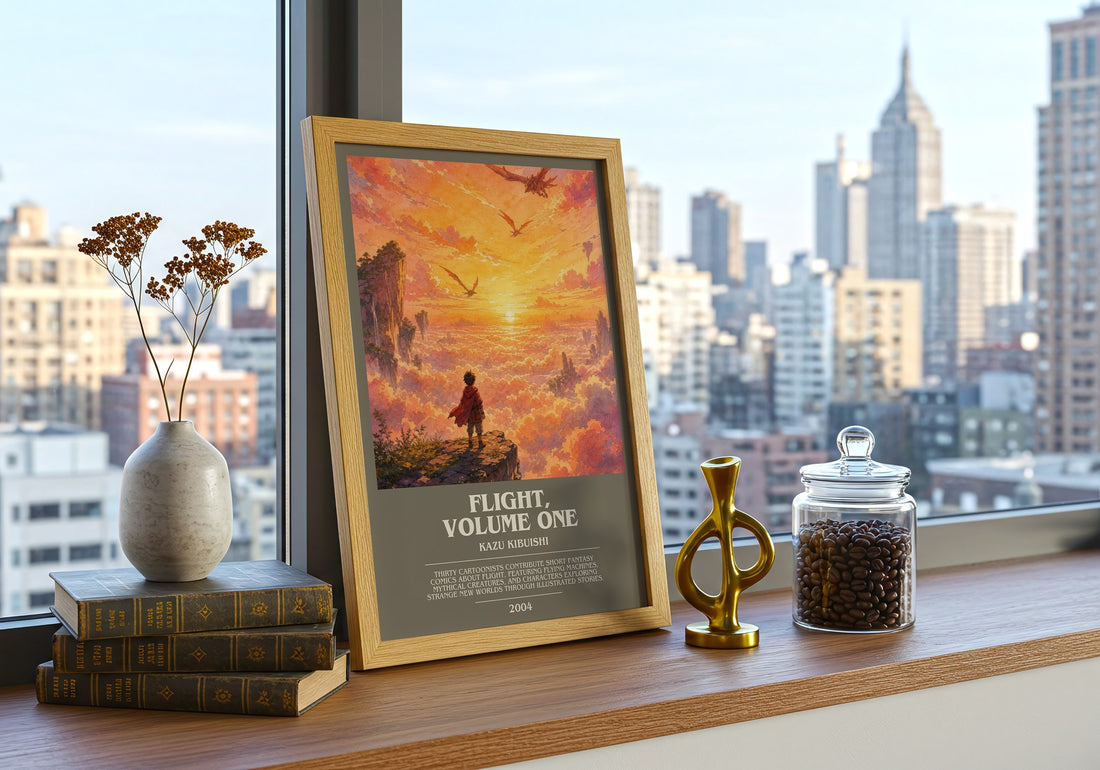 Flight, Volume One bookish print framed by window – literary home decor