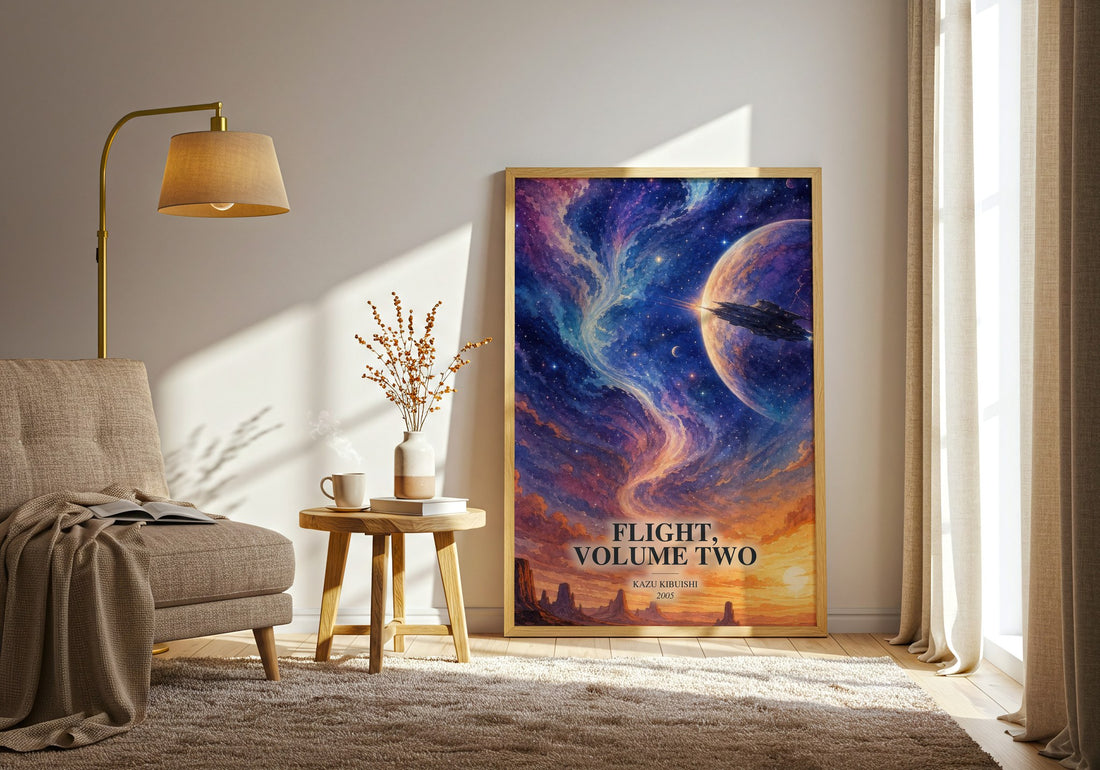 Flight, Volume Two watercolour print in frame leaning in hallway – fantasy wall art