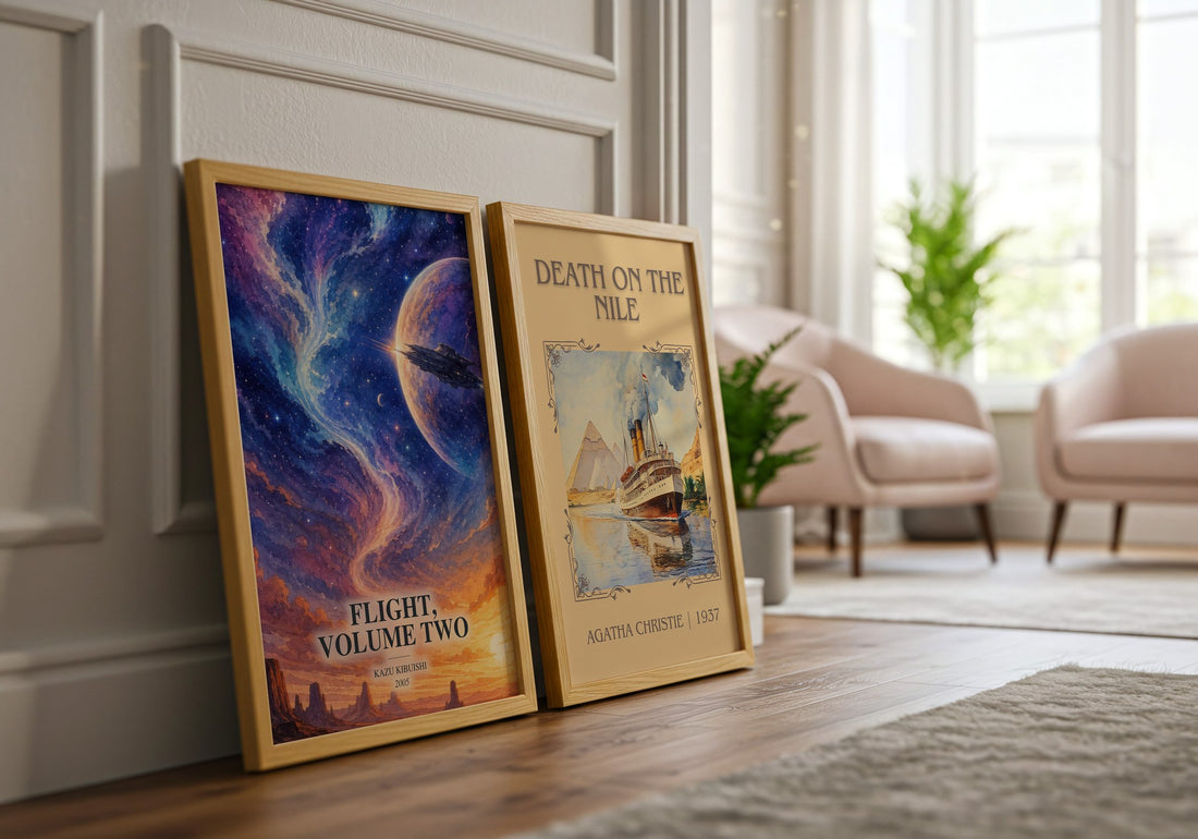 Flight, Volume Two watercolour print framed by window – literary home decor