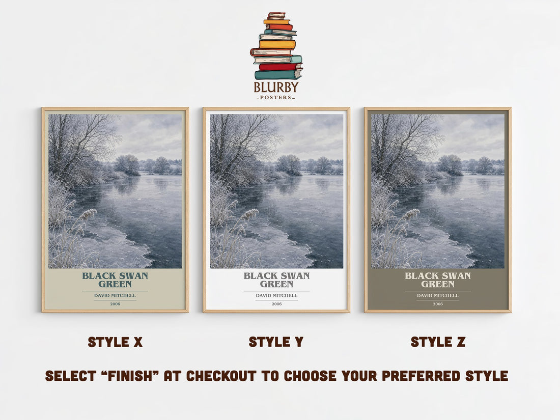 Black Swan Green book cover print in frame leaning in hallway – coming of age wall art (mockup)