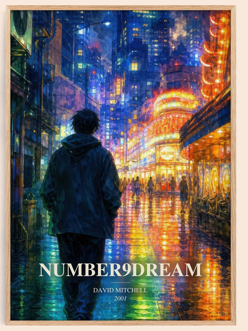 Number9Dream watercolour book poster by David Mitchell – framed literary art print