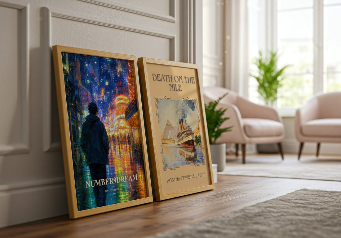 Number9Dream watercolour print framed by window – literary home decor