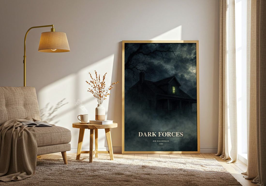 Dark Forces watercolour print in frame leaning in hallway – horror wall art