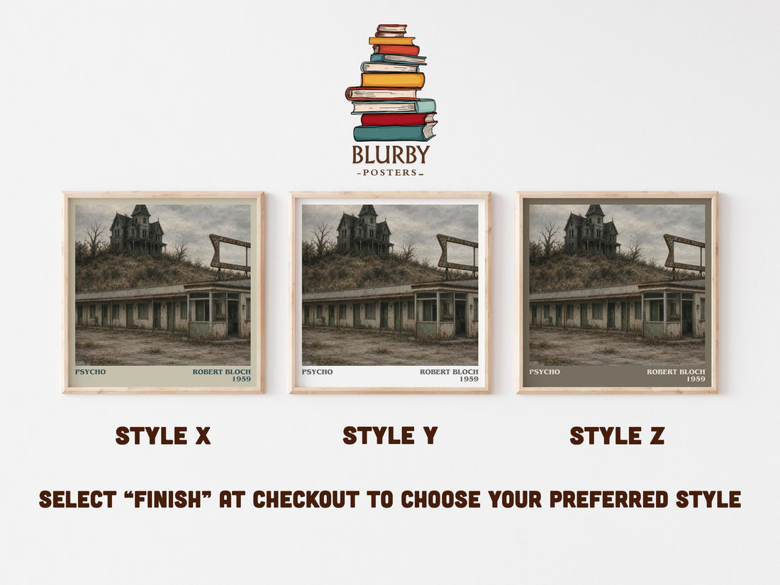 Psycho literary print in frame leaning in hallway – horror wall art (mockup)