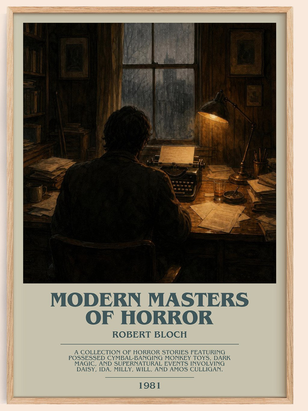 Modern Masters of Horror bookish book poster by Robert Bloch – framed literary art print