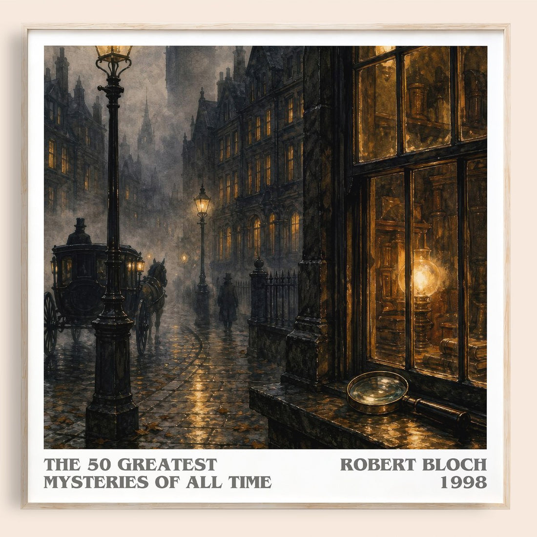 The 50 Greatest Mysteries of All Time literary book poster by Robert Bloch – framed literary art print