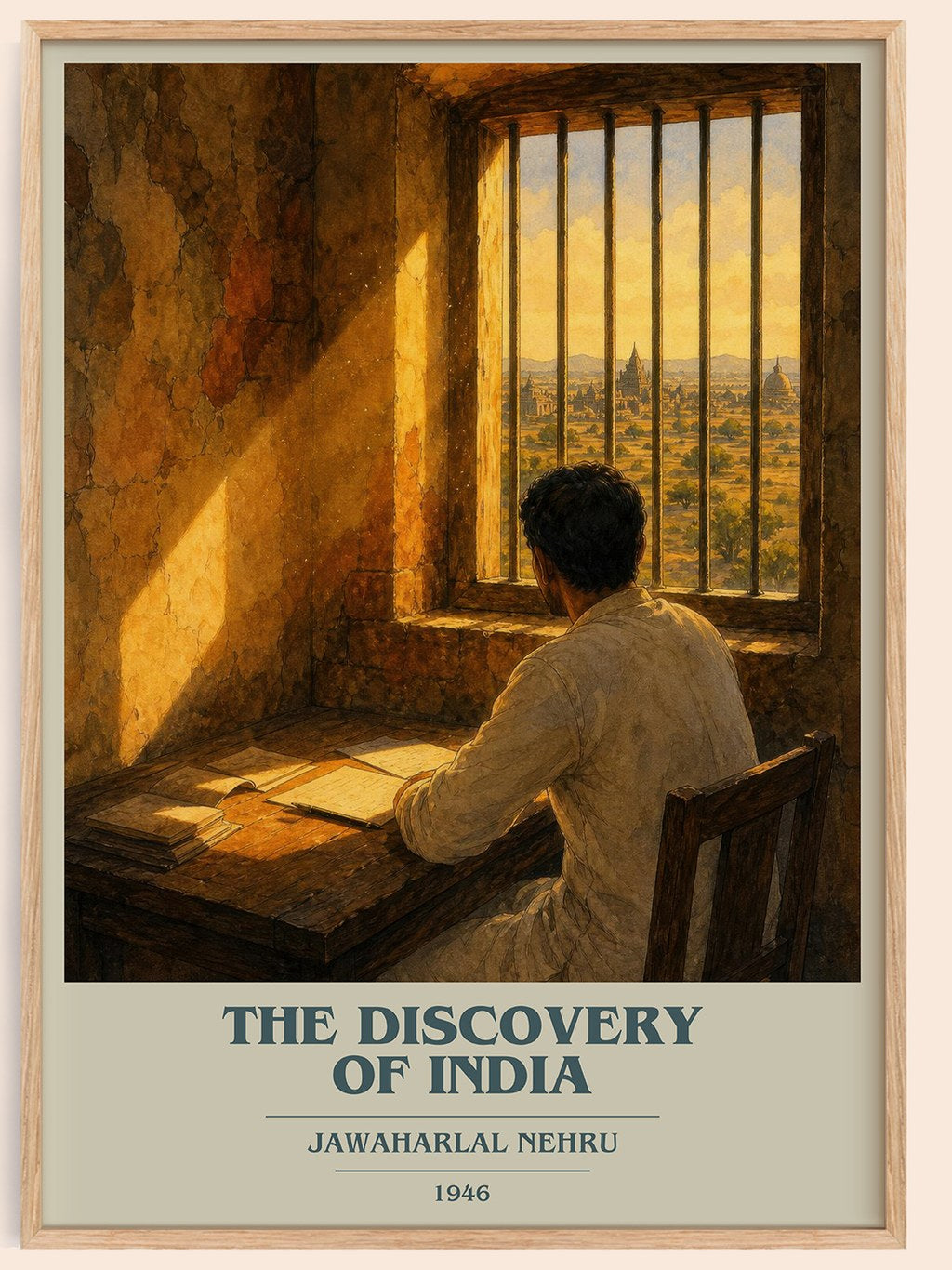 The discovery of India book cover book poster by Jawaharlal Nehru – framed literary art print