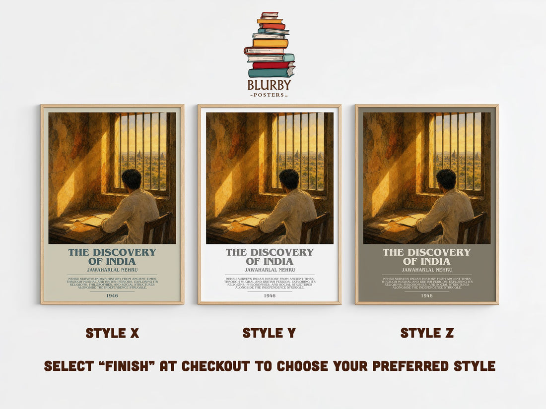 The discovery of India bookish print in frame leaning in hallway – non fiction wall art (mockup)