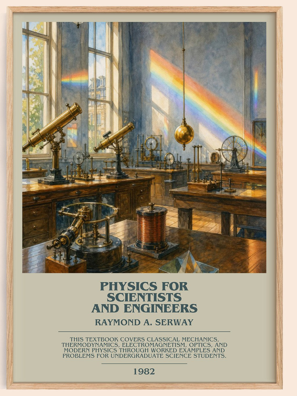 Physics for scientists and engineers bookish book poster by Raymond A. Serway – framed literary art print