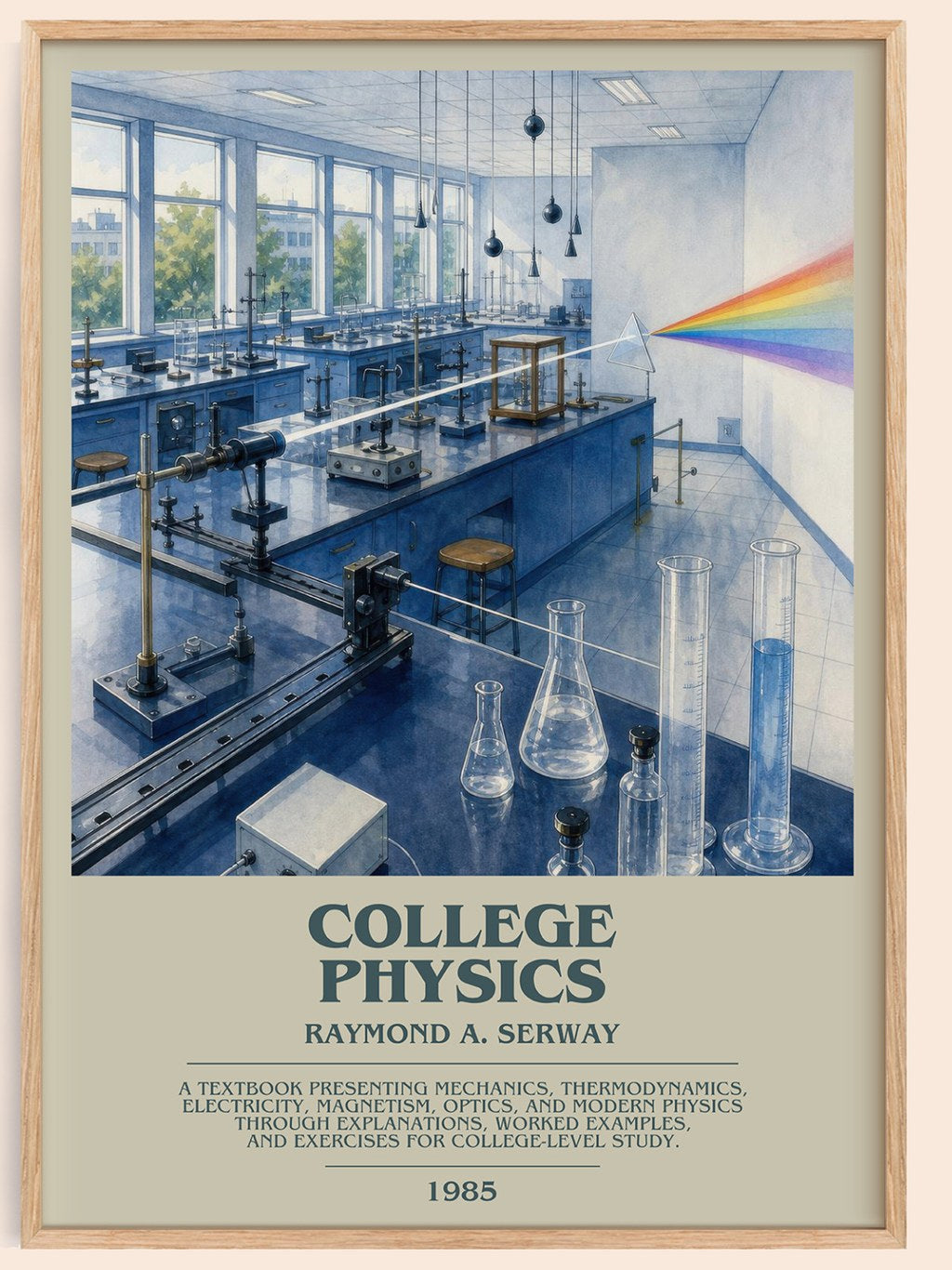 College physics bookish book poster by Raymond A. Serway – framed literary art print