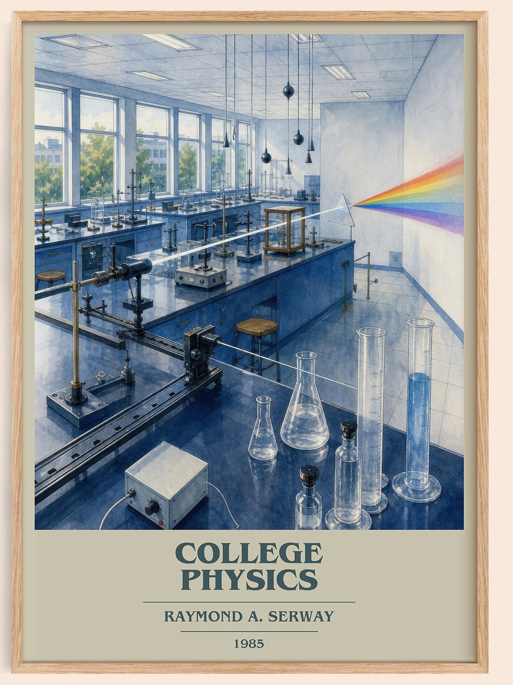 College physics book cover book poster by Raymond A. Serway – framed literary art print