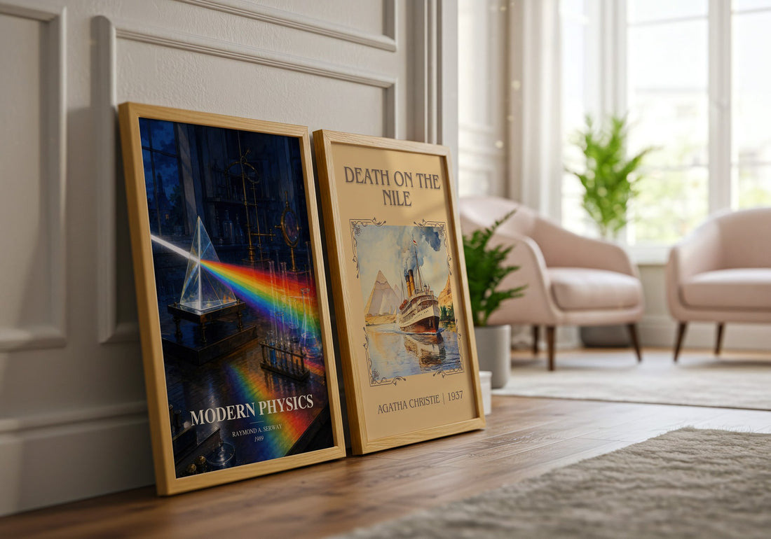 Modern Physics watercolour print framed by window – literary home decor