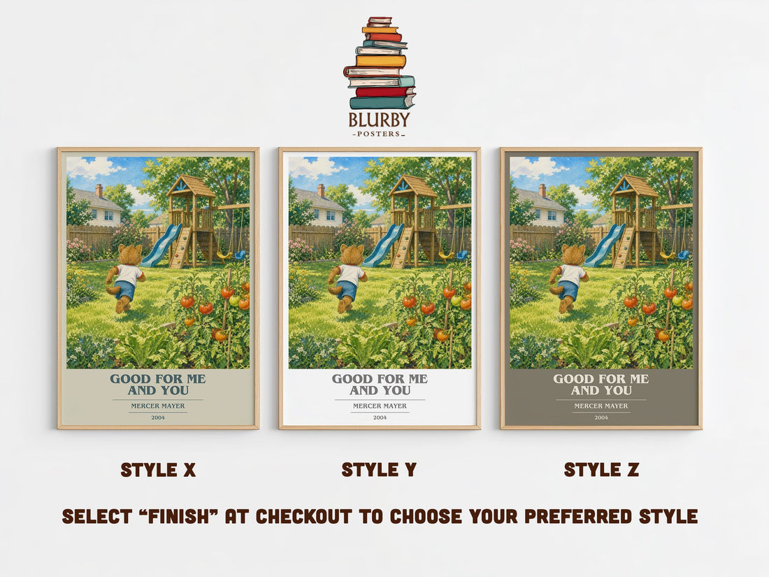 Good for Me and You book cover print in frame leaning in hallway – childrens wall art (mockup)