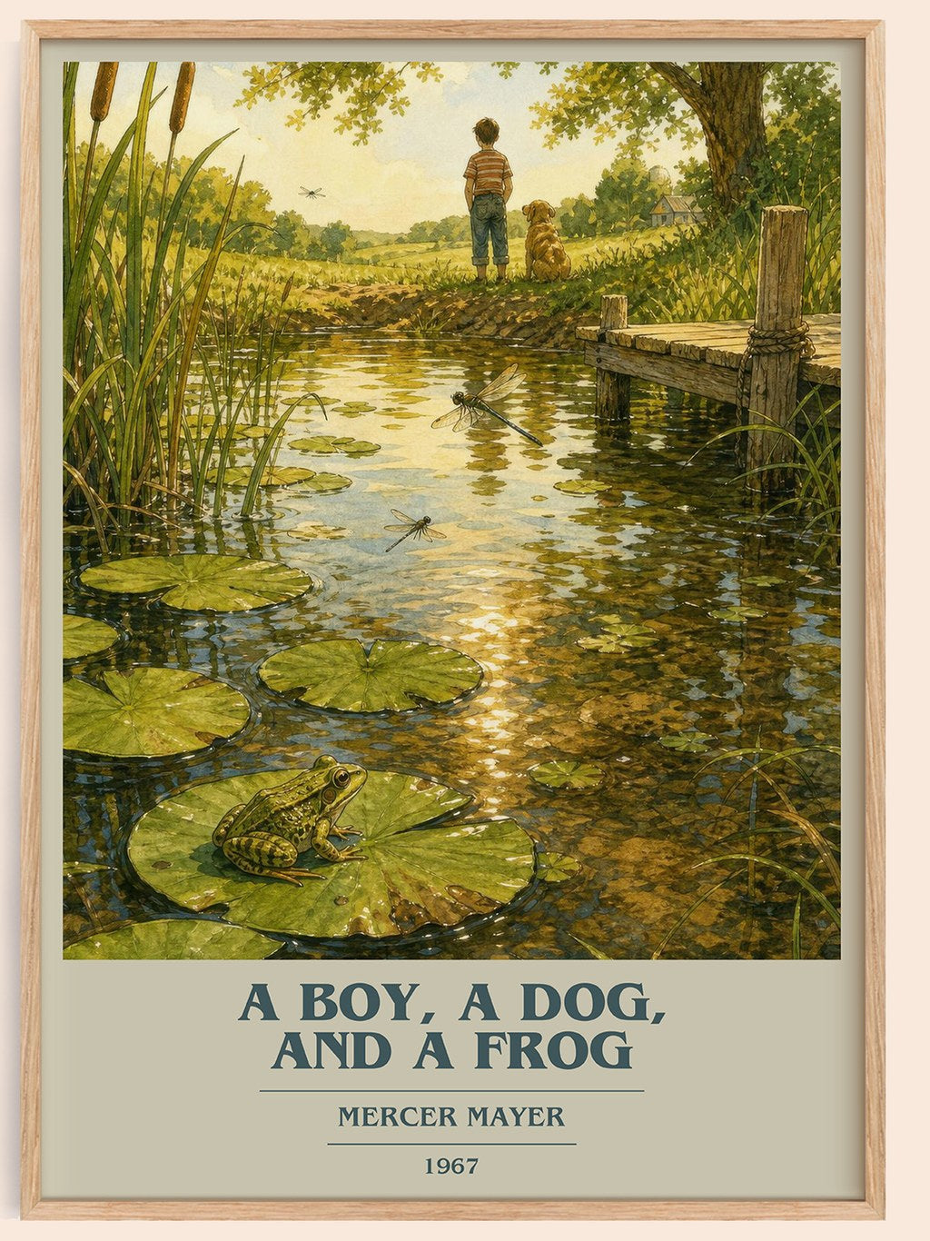A Boy, a Dog, and a Frog book cover book poster by Mercer Mayer – framed literary art print