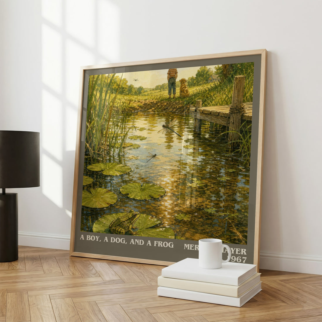 A Boy, a Dog, and a Frog literary print framed by window – literary home decor