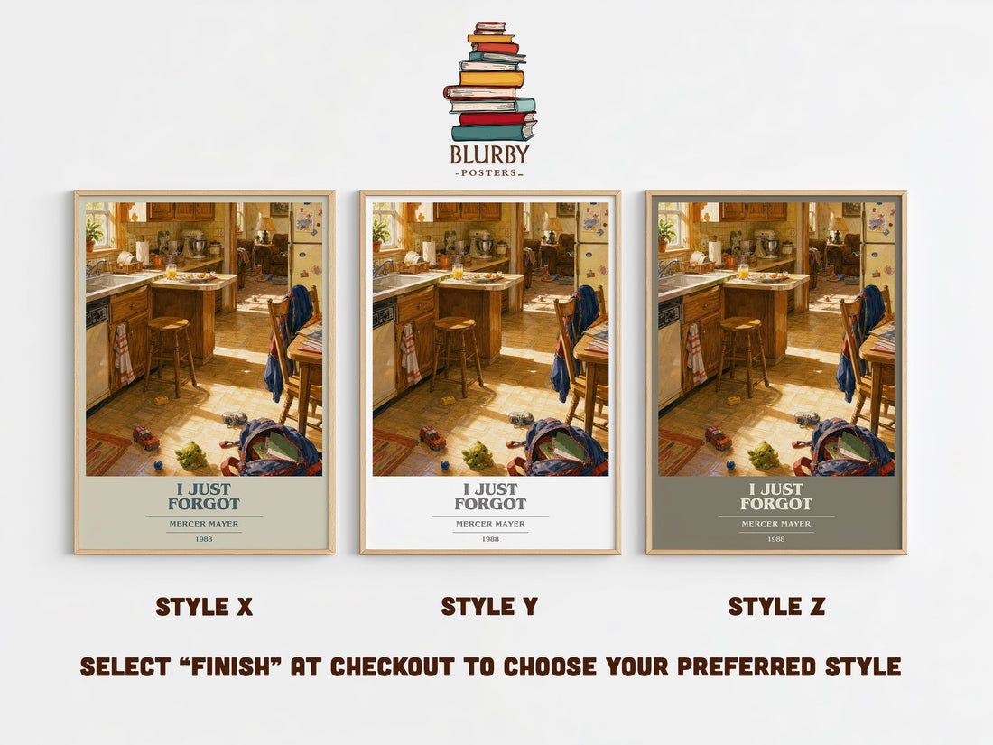 I Just Forgot book cover print in frame leaning in hallway – childrens wall art (mockup)