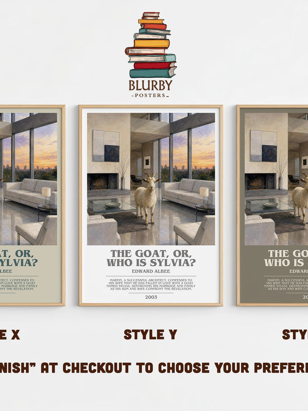 The goat, or, Who is Sylvia? bookish print in frame leaning in hallway – contemporary fiction wall art
