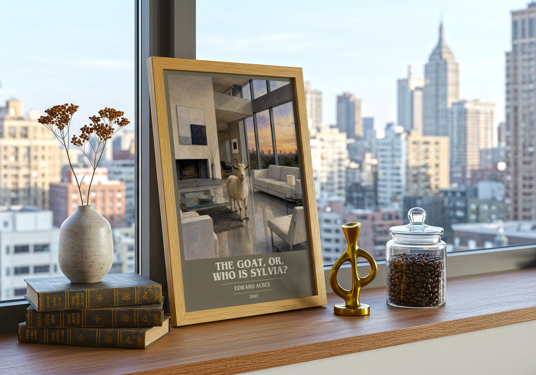 The goat, or, Who is Sylvia? book cover print framed by window – literary home decor