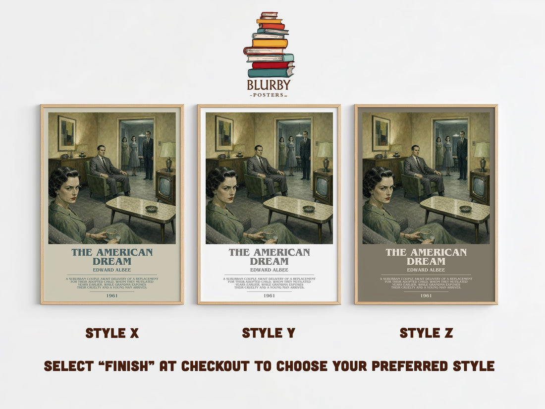 The American dream bookish print in frame leaning in hallway – literary fiction wall art (mockup)