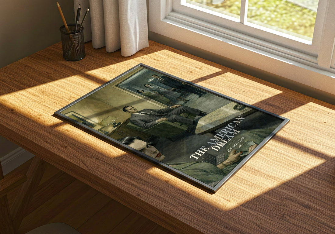 The American dream watercolour book poster framed on wall – literary fiction wall art