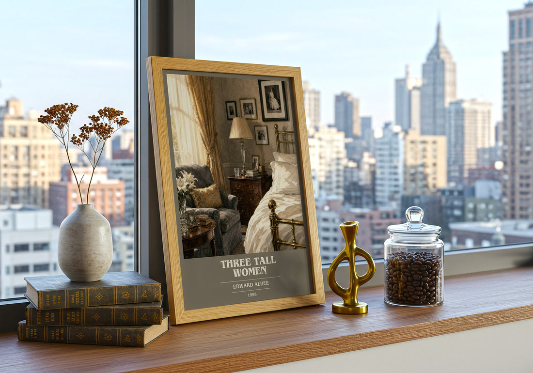 Three tall women book cover print framed by window – literary home decor