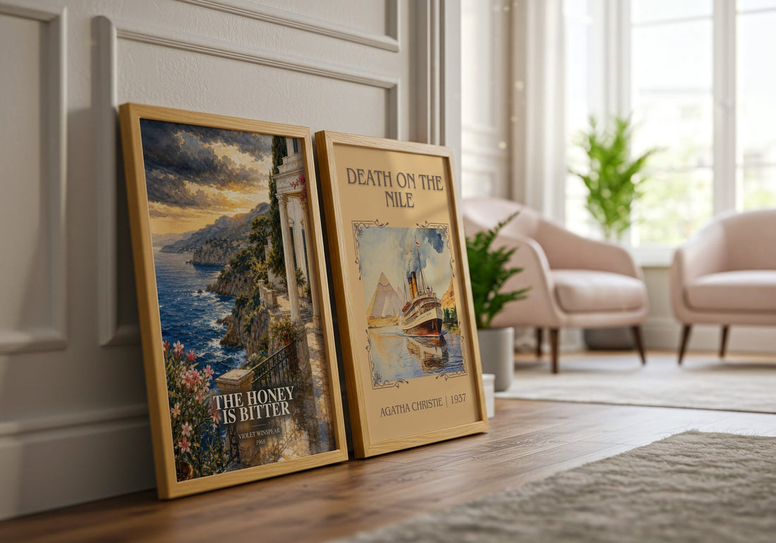 The Honey is Bitter watercolour print framed by window – literary home decor