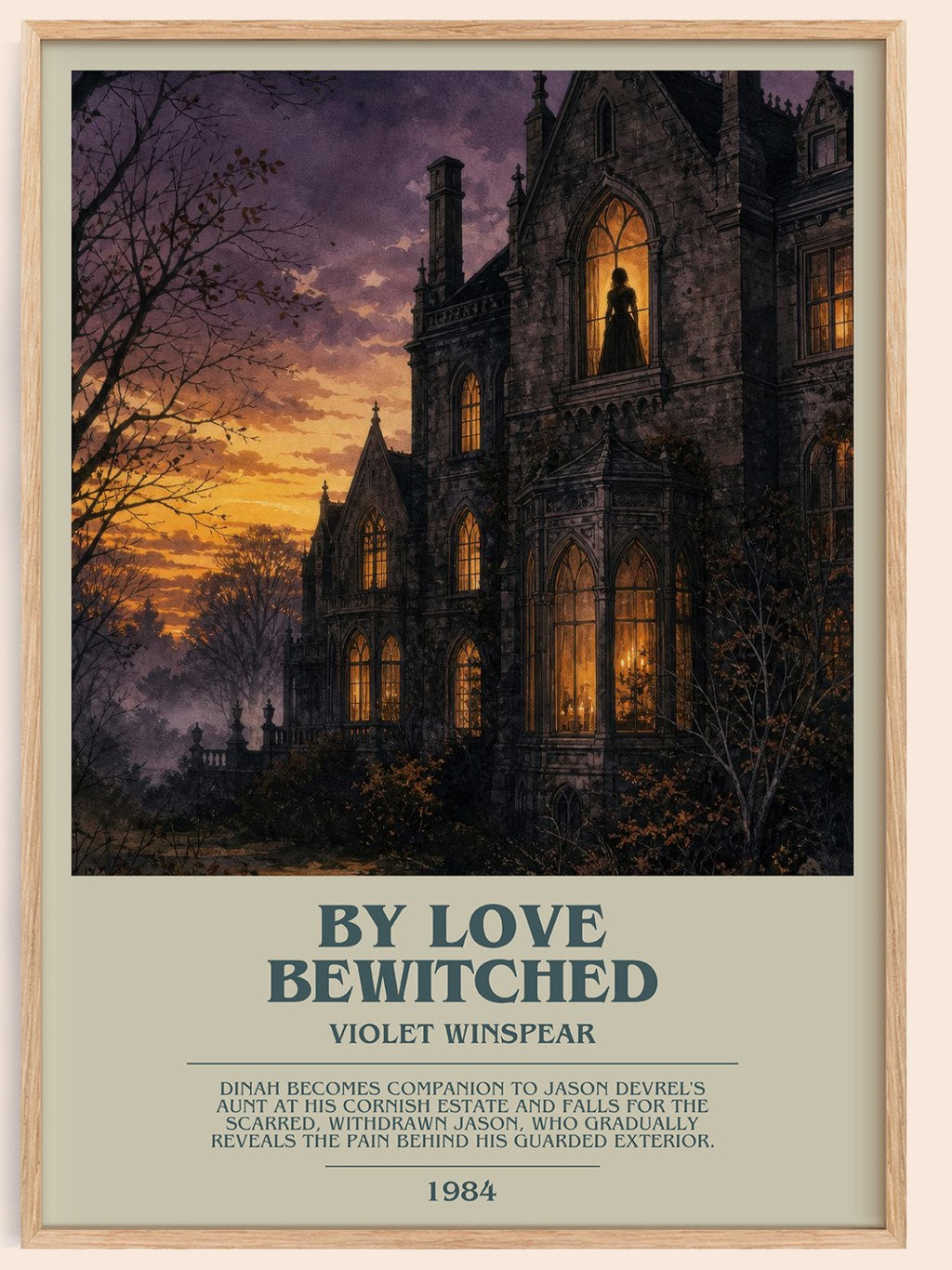 By Love Bewitched bookish book poster by Violet Winspear – framed literary art print