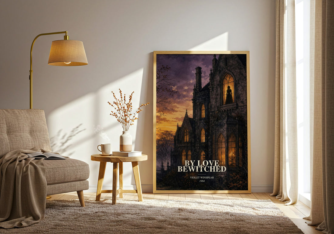 By Love Bewitched watercolour print in frame leaning in hallway – romance wall art