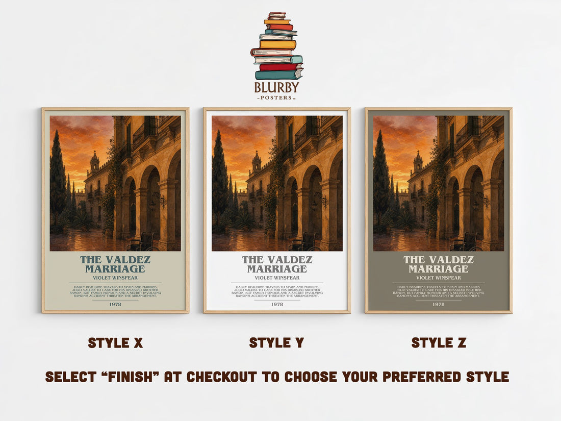 The Valdez Marriage bookish print in frame leaning in hallway – romance wall art (mockup)