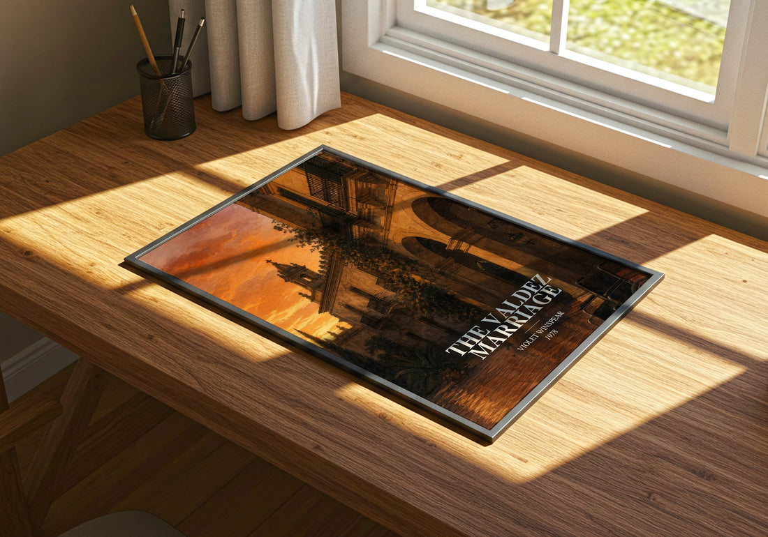 The Valdez Marriage watercolour book poster framed on wall – romance wall art