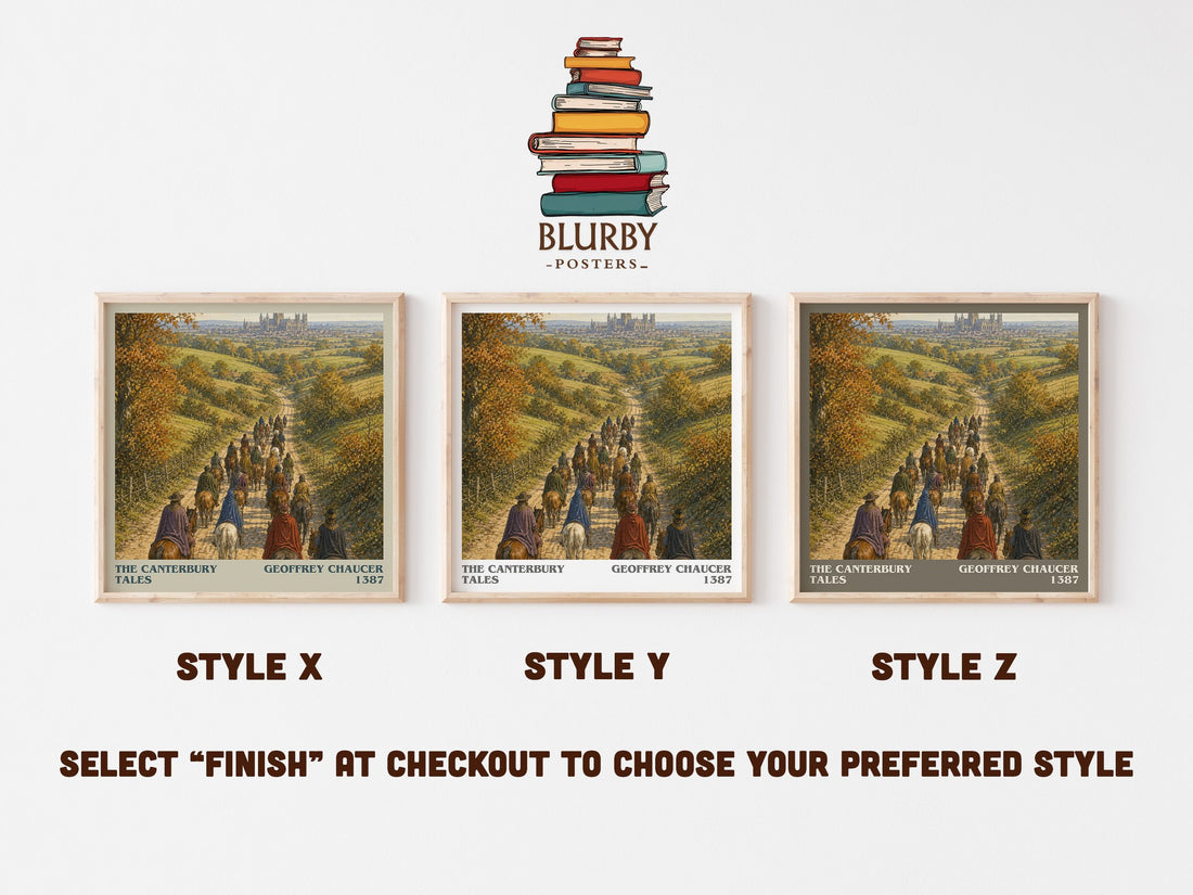 The Canterbury Tales literary print in frame leaning in hallway – classic literature wall art (mockup)